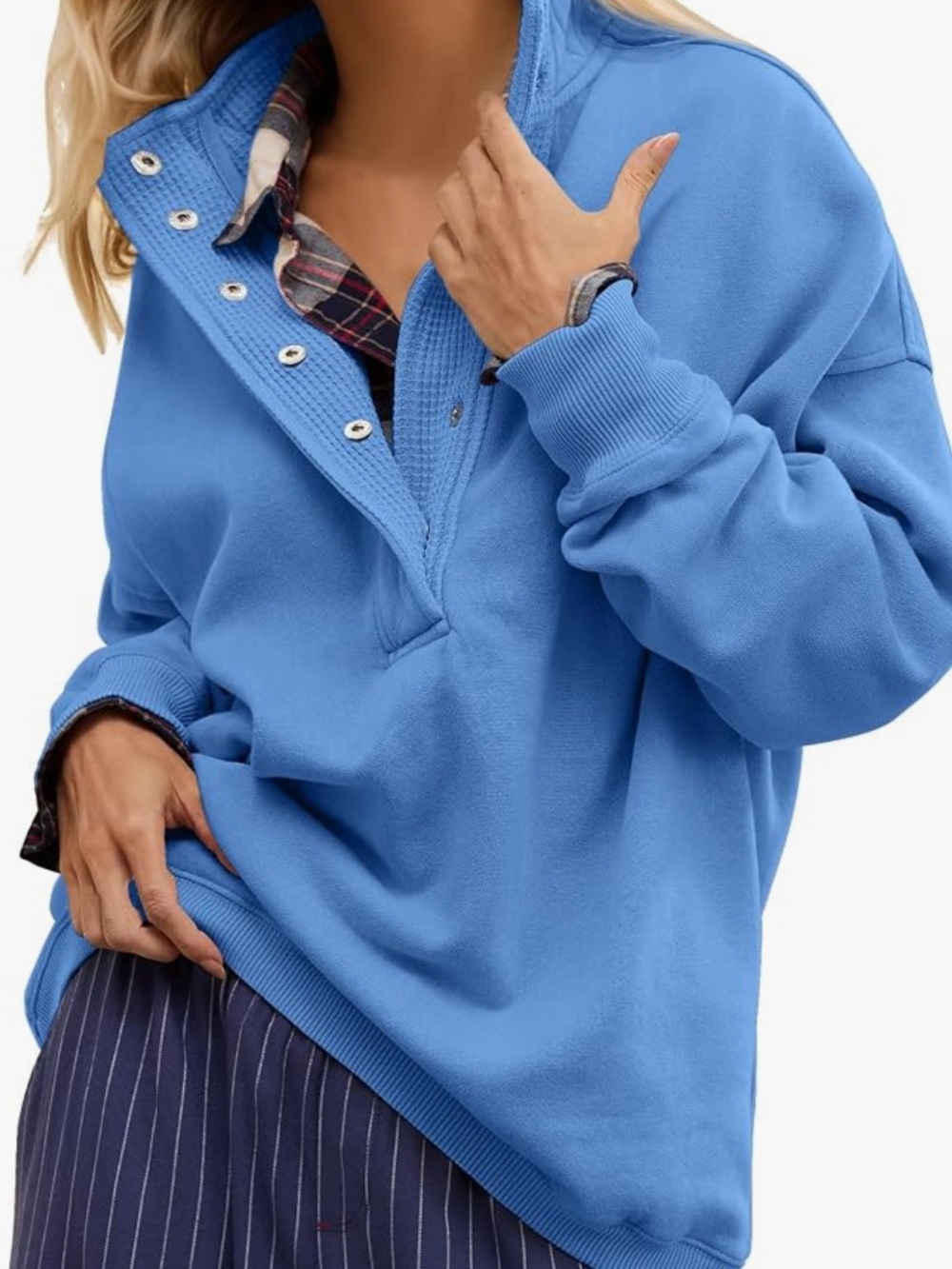 Women's Blue Pullover Snap-Front Sweatshirt🚌